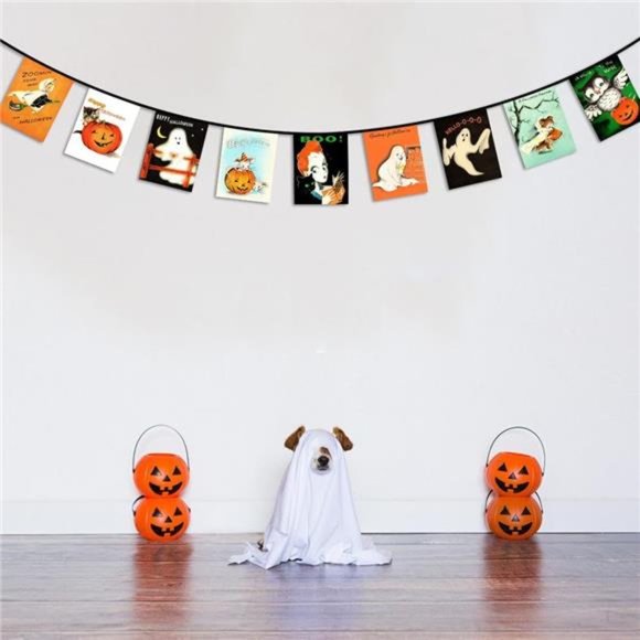 Vintage Halloween Banner Fabric Bunting Banner Flags Retro Style Banner - Picture 7 of 7